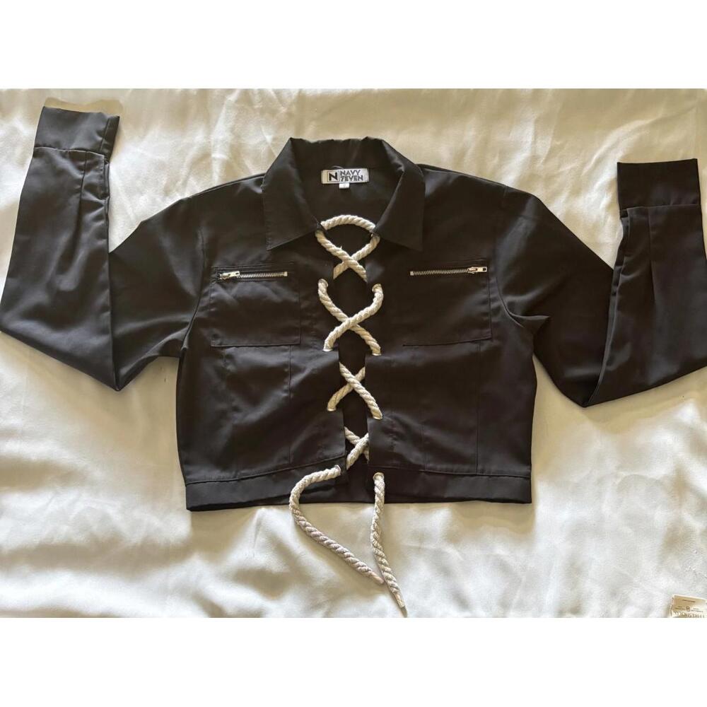 Navy 7even tie up Black Shirt/Jacket